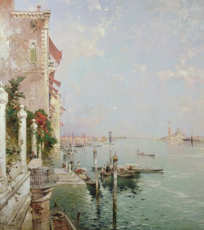 Venetië: Uitzicht vanaf de Zattere met San Giorgio Maggiore in de verte door Franz Richard Unterberger